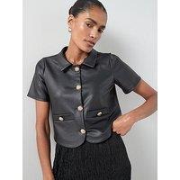 The Very Collection Pu Button Up Top - Black