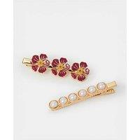 Accessorize 2-Pack Flower & Pearl Hair Clips - Red