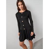 The Very Collection Drop Waist Button Detail Mini Dress - Black