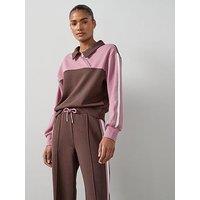 The Very Collection Asymetric Zip Soft Touch Colour Block Sweatshirt - Brown
