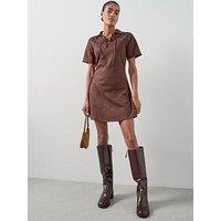 The Very Collection Lace Up Detail Faux Suede Mini Dress - Brown
