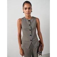 The Very Collection Check Button Up Longline Waistcoat Top Co-Ord - Houndstooth - Print