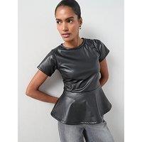 The Very Collection Pu Seam Detail Peplum Top - Black