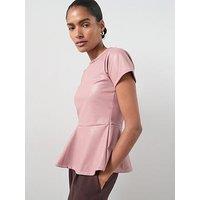 The Very Collection Pu Seam Detail Peplum Top - Pink