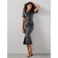 The Very Collection Pu Peplum Midaxi Dress - Black