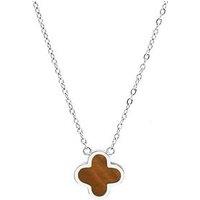 Say It With Crystal Clover Necklace Tiger Eye - Silver