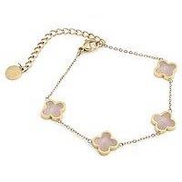 Say It With Crystal Clover Bracelet Rose Quartz - Gold