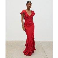 Pretty Lavish Uma Cap Sleeve Ruffle Maxi Dress - Red