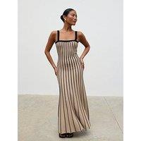 Pretty Lavish Alyssia Square Neck Stripe Knit Long Midaxi Dress - Dark Beige And Black