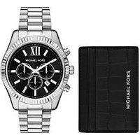Michael Kors Men'S Lexington Chronograph, Stainless Steel Watch And Card Case Gift Set, Mk1091Set