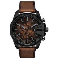 Diesel Men'S Mega Chief Slim Chronograph Brown Leather Watch, Dz4692