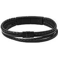 Fossil Men'S Core Multi-Strand Black Leather Bracelet, Jf03098001
