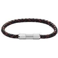 Fossil Men'S Knox Knurled Texture Leather And Stainless Steel Station Bracelet, Jf04918040