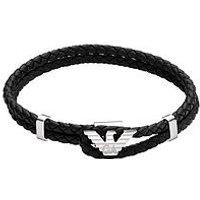 Emporio Armani Men'S Black Leather Id Bracelet Egs3237040 - Silver