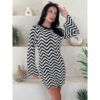 Ax Paris Zig Zag Long Sleeve Crochet Mini Dress - Multi
