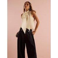 River Island Pussybow Neck Tie Blouse - Cream