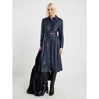 River Island Faux Leather Collared Midi Dress - Navy