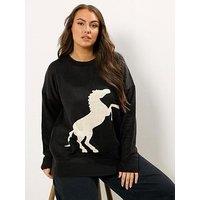 Yours Curve Western Horse Jumper - Black