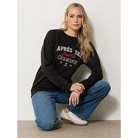 Long Tall Sally Tall Apres Embroidered Sweatshirt - Black