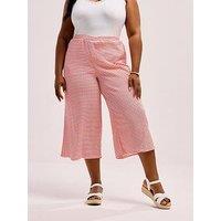 Yours Curve Gingham Textured Midaxi Culottes - Red