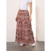 Long Tall Sally Tall Floral Tiered Maxi Skirt - Red