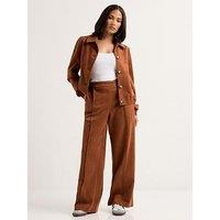 Pixiegirl Petite Suedette Wide Leg Trouser - Brown