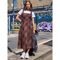 Yours Petite Check Belt Pinafore Dress - Red