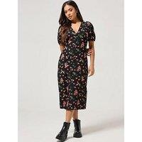 Yours Petite Button Front Midi Tea Dress - Black