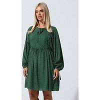 Yours Curve Tie Front Check Mini Dress - Green