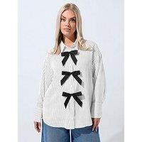 Yours Curve Stripe Bow Shirt - White