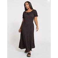 Yours Curve Textured Milkmaid Dress - Black