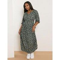 Yours Curve Notch Neck Tiered Dress - Khaki