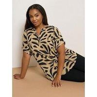 Yours Curve Notch Neck Texture Top - Natural