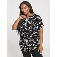 Yours Curve Notch Neck Texture Top - Black
