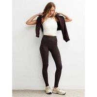 New Look Seamless Ribbed Jersey Leggings - Dark Brown