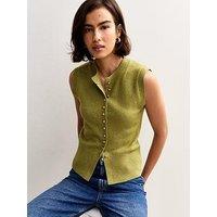 New Look Crew Neck Contrast Button Knit Waistcoat - Green