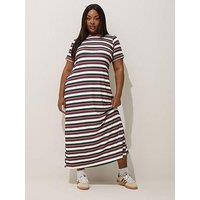 Yours Curve Short Sleeve Rib Stripe Dress - Red