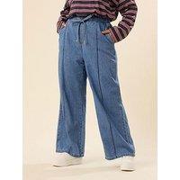 Yours Curve Wide Leg Seam Front Jean - Blue