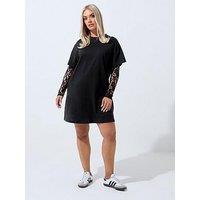 Yours Curve Lace Sleeve Dress - Black