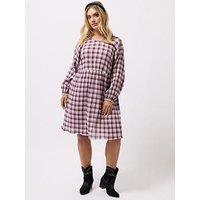 Yours Curve Textured Smock Check Dress - Pink