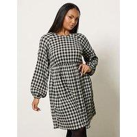 Yours Curve Textured Smock Check Dress - Black