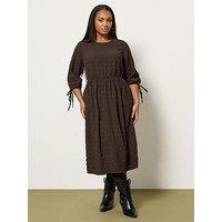 Yours Curve 3/4 Tie Sleeve Midaxi Dress - Brown
