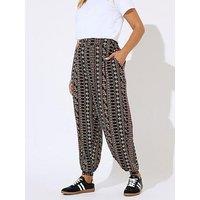 Yours Curve Floral Cuffed Harem Trouser - Brown
