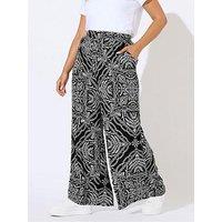 Yours Curve Crinkle Wide Leg Trouser - Black