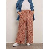 Yours Curve Crinkle Wide Leg Trouser - Brown