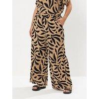 Yours Curve Crinkle Wide Leg Trouser - Natural