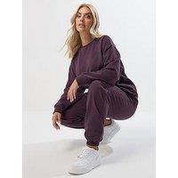 Yours Curve Crew Neck Sweatshirt & Trouser Set - Purple