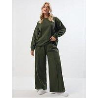 Yours Curve Crew Neck Sweatshirt & Trouser Set - Green