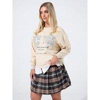 Yours Curve Sporty Check Pleat Skirt - Black