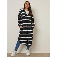 Yours Curve Longline Hooded Stripe Cardigan - Black